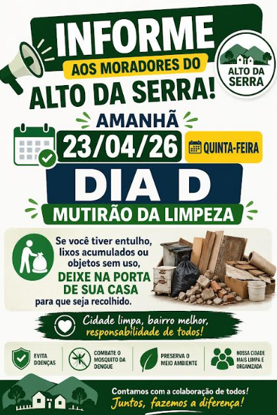 Em Monteiro: Mutirão de limpeza começa nesta quinta-feira pelo bairro Alto da Serra