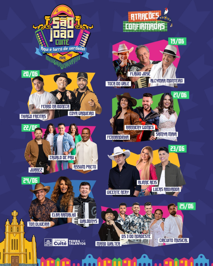 Elba Ramalho, Flávio José e Mano Walter são atrações do São João de Cuité